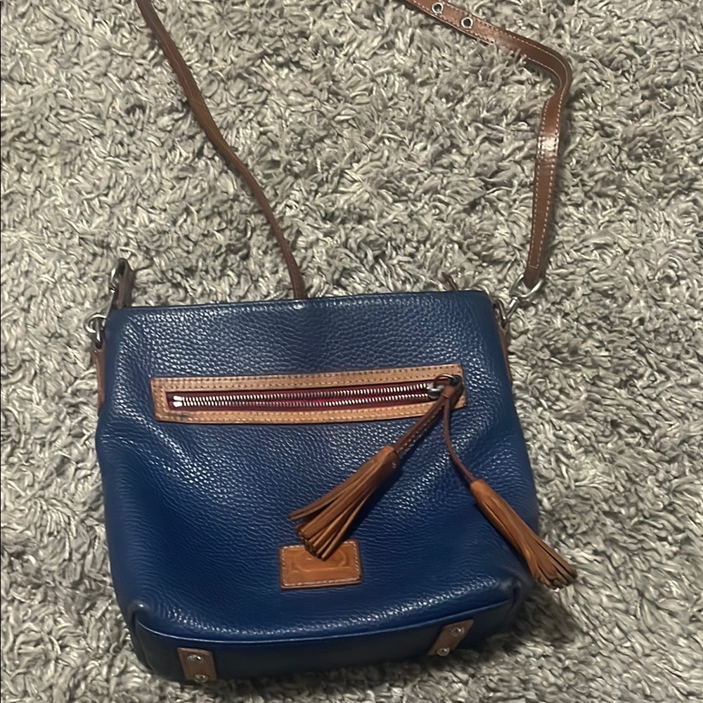 Blue and Brown Leather Crossbody Bag